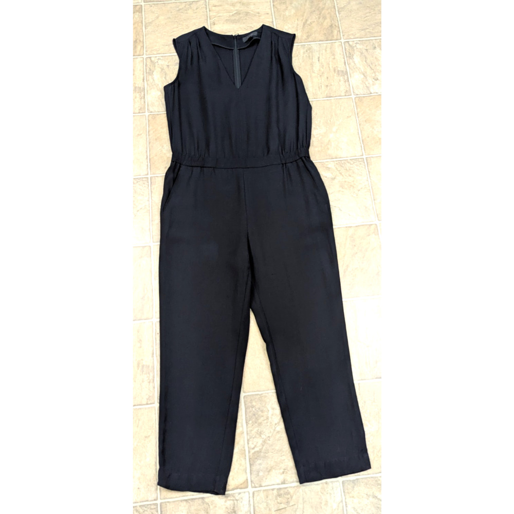 J.Crew sz 10 Drapey Oxford Crepe Vneck Jumper One Piece black 2322